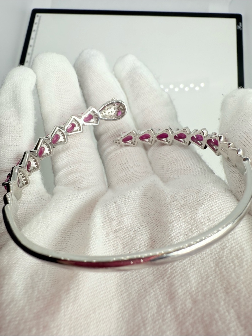14k White Gold over Silver Ruby Serpent Bracelet! WATCH VIDEO! - Picture 9 of 17
